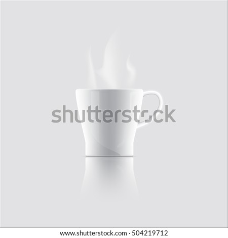 Vector illustration of realistic classic white cup white with smoke.