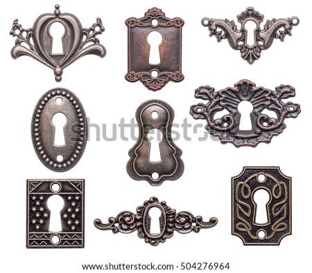 Vintage keyholes collection isolated on white background Royalty-Free Stock Photo #504276964