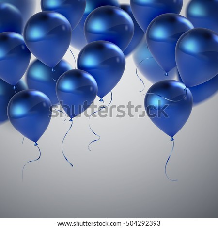Vector festive illustration of flying realistic glossy balloons. Blue birthday balloons. Decorative 3D element for party invitation design