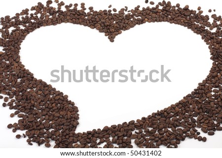Aromatic coffee beans in the form of heart