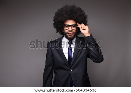 beautiful man with afro, doing business