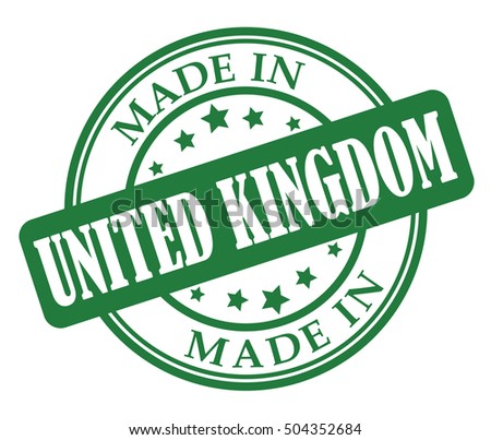 Made in United Kingdom green round stamp