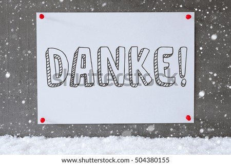 Label On Cement Wall, Snowflakes, Danke Means Thank You