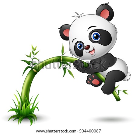 Vector illustration of Cute baby panda tree climbing bamboo
