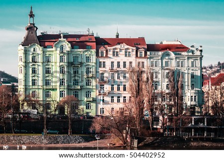 Photo of Buildings and Streets near Vltava River in Prague, Czech Republic