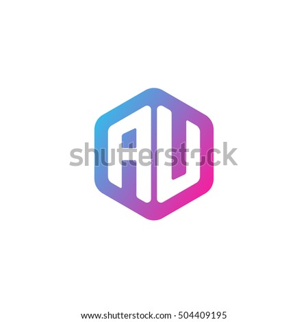 Initial letters AU rounded hexagon shape blue pink purple simple modern logo