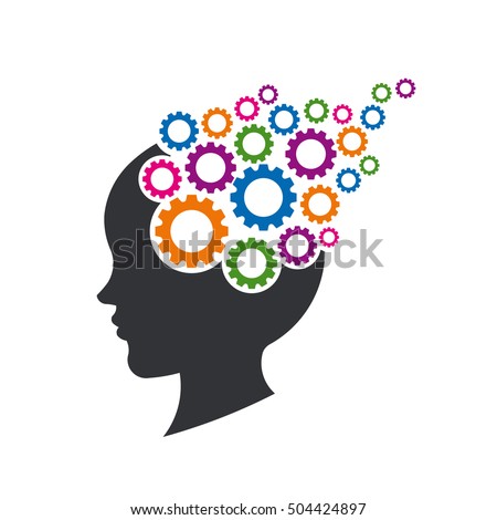 Kid Brain with Gears. Concept of Mental Thinking. Vector Illustration