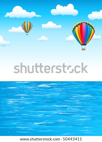 Hot air balloons over the sea - vector illustration