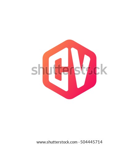 Initial letters CV rounded hexagon shape red orange simple modern logo