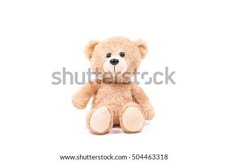 lovely brown teddy bear isolated on white background,mock up for card cerebration Royalty-Free Stock Photo #504463318