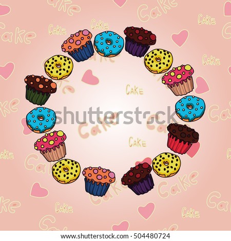 a frame of cupcakes in the background with the text and hearts