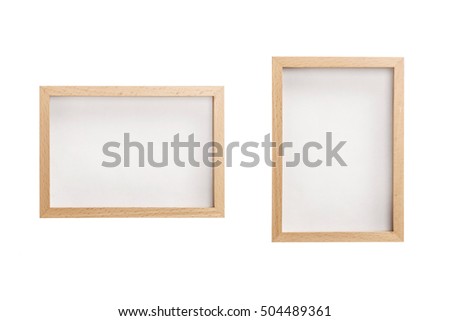 A set(group) of many(variety) photo wood(oak, maple, walnut, white) frames isolated white.