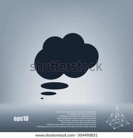 Flat paper cut style icon of thought cloud. Vector illustration