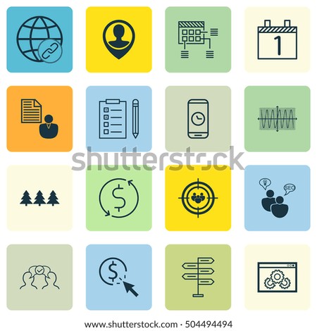 Set Of 16 Universal Editable Icons. Can Be Used For Web, Mobile And App Design. Includes Icons Such As Connectivity, Focus Group, Sinus Graph And More.