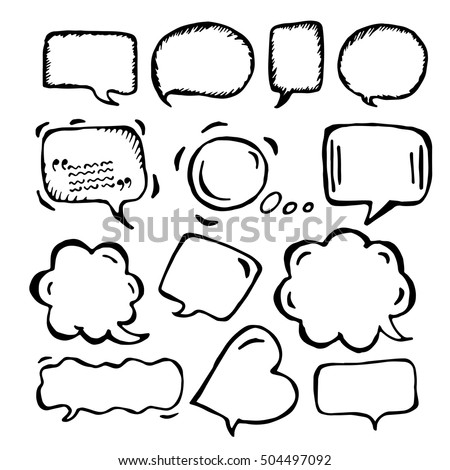 Doodle speech bubbles of different sizes and forms. Hand drawn vector illustration.
