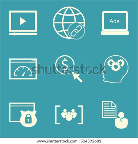 Set Of Advertising Icons On Questionnaire, PPC And Report Topics. Editable Vector Illustration. Includes Video, Security And Page Vector Icons.