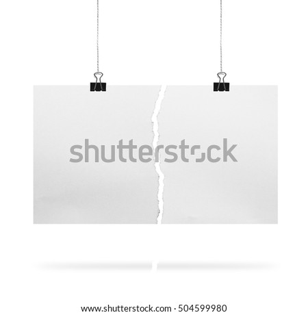 Sheet of paper hanging on white