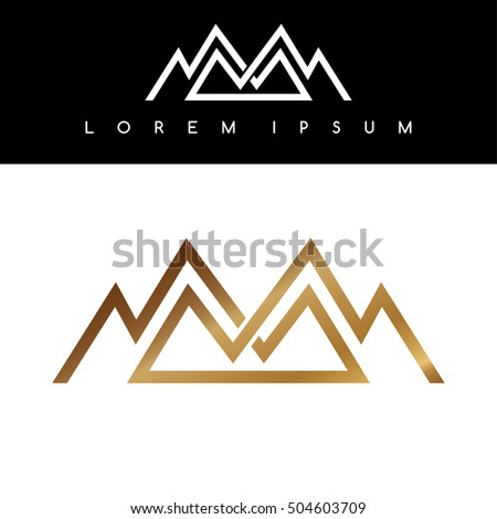 Overlapped line mountains symbol golden monochromatic sign logotypes logo
