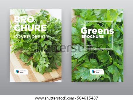 Greens on wood Food Kitchen Trend annual report journal magazine banner poster brochure flyer design template, Leaflet cover presentation abstract flat background, layout in A4 size