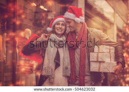 couple shopping for christmas in wintertime