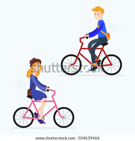 Vector illustration of man and woman riding bicycle