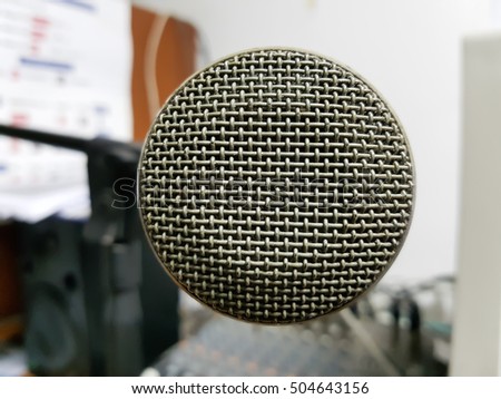 close up of old microphone concert or record room