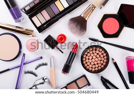 top view of makeup cosmetics set