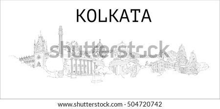 KOLKATA (Calcutta) city vector hand drawing panoramic sketch illustration Royalty-Free Stock Photo #504720742