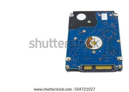 Close up harddisk drive on white background, copy space for text or product display