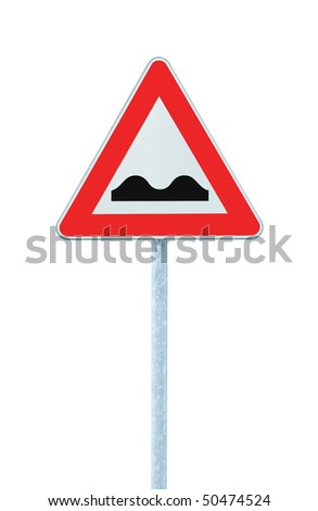 Uneven Road Sign With Pole, isolated on white