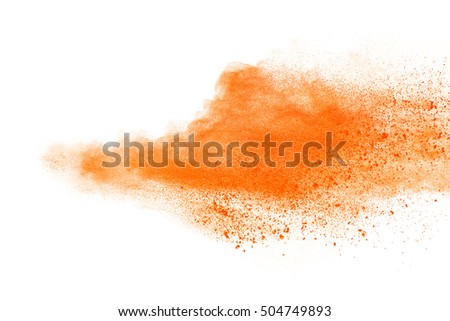 Orange colored powder isolated on white background close up