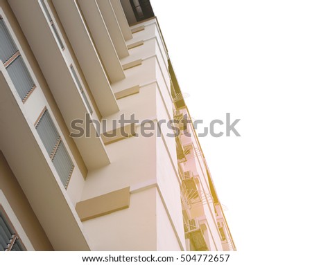 Look up at apartment housing in Thailand. Step of architecture. building seen from below.