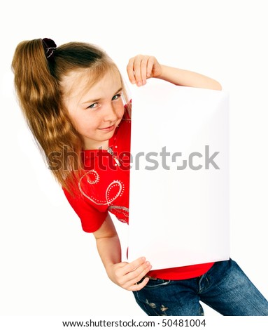 girl with card isolated on white