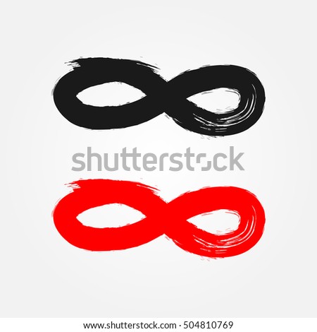 Infinity sign. Grunge, brush. Black and red object. Isolated.