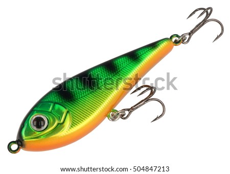 Fishing lure isolated on white. Wobbler in three color. Green and black colors. Royalty-Free Stock Photo #504847213