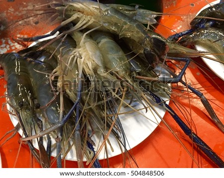 Fresh Raw River shrimp in dish