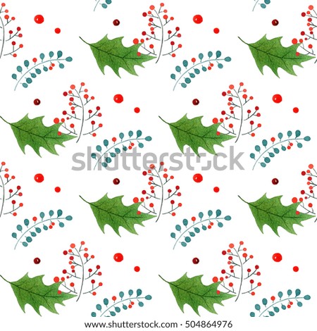 vintage seamless Christmas pattern with branches and holly berries.for season design.