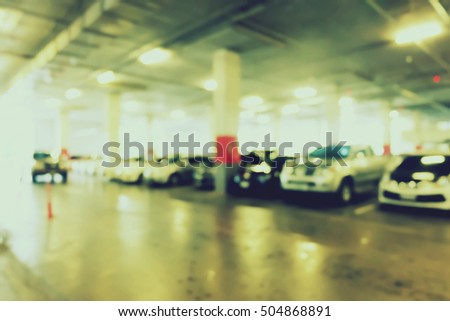 Abstract blur parking car indoor for background