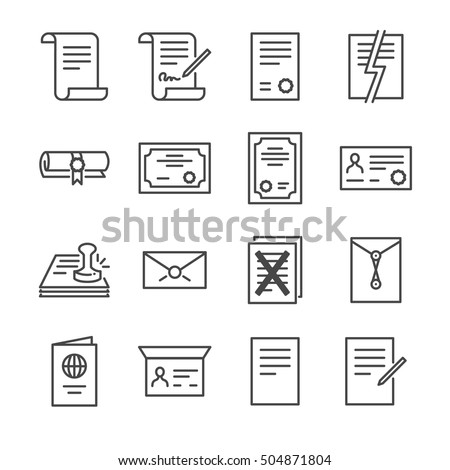Documents Vector Line Icons set 2. Included the icons as agreement, contract, license, certificate, indenture, top secret and more. Royalty-Free Stock Photo #504871804