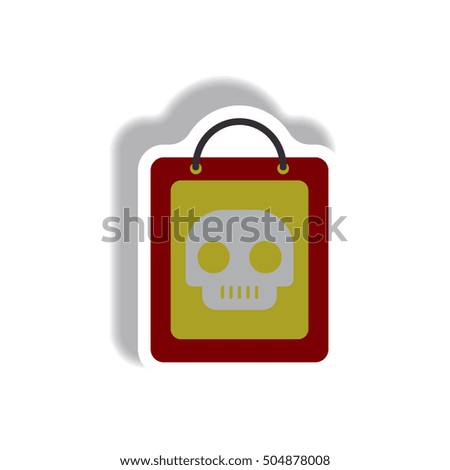Vector illustration paper sticker Halloween icon skull on shopping bag