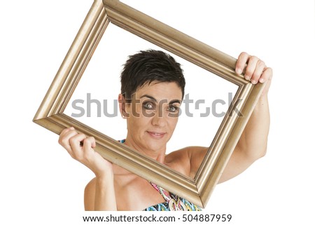 Woman in the oblique holding frame