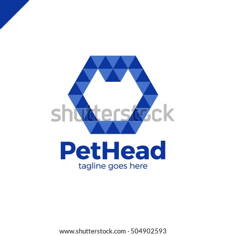 Stylized silhouette of dog head in hexagon - abstract logo in low poly triangle style