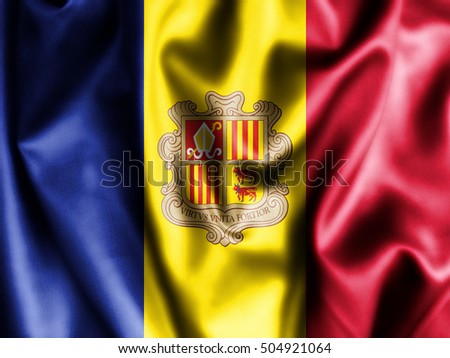 Andorra flag pattern on the fabric texture ,vintage style . Waving Andorra Flag

