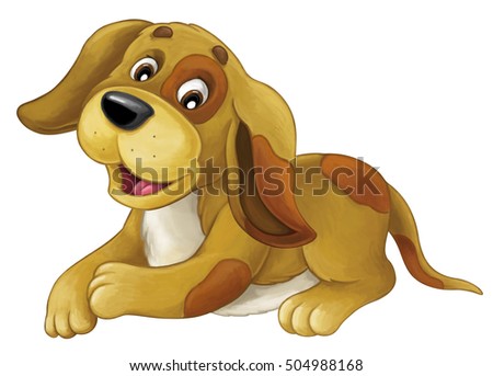 Cartoon happy dog is lying down - resting smiling and looking - artistic style - isolated - illustration for children