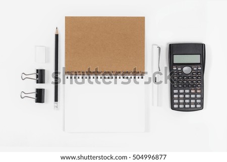 Top view business desk with office business equipment and technology, flat layout for financial working advertise montage display in best job, above view shot photography with copy space.