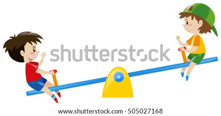 Two boys playing on seesaw illustration