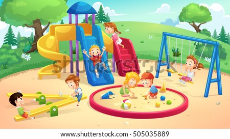 Park and playground cartoon, vector art and illustration. Royalty-Free Stock Photo #505035889
