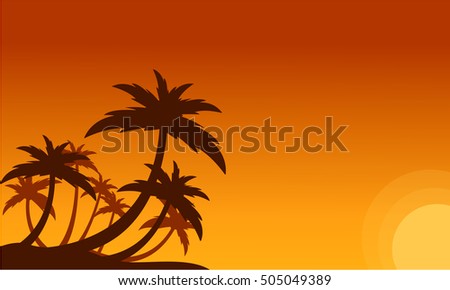 Silhouette of clump palm trees scenery vector illustration