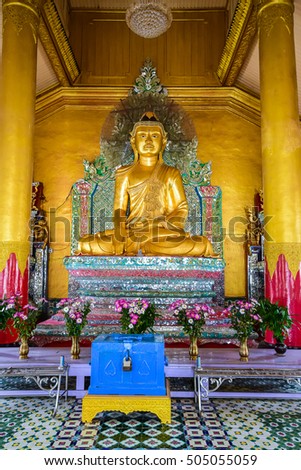 Myanmar Buddha Image Statue in Buddhist temple of Dawei, Myanmar.