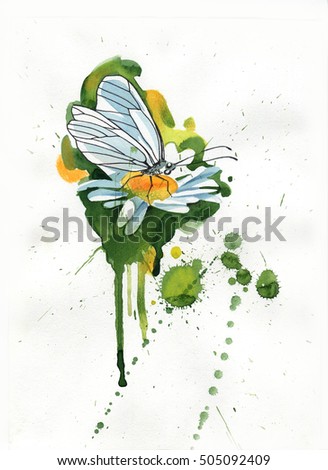 Butterfly watercolor painted by hand on paper